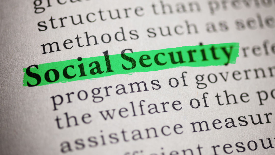 whitebackground, with words regarding welfare programs, green highlighted Social Security